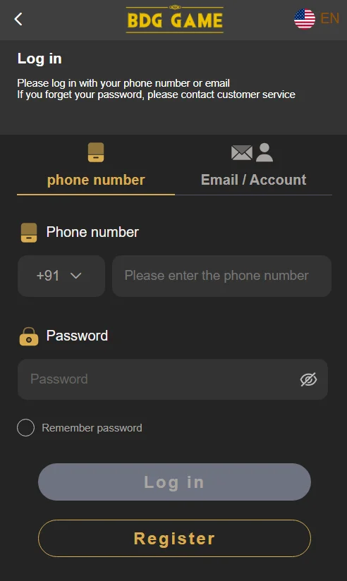 BDG win login window